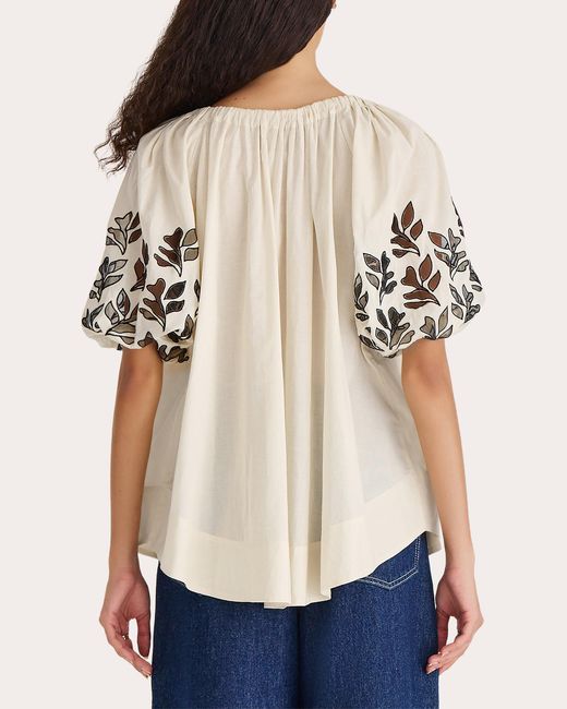 Merlette Natural Lumi Embroidered Voile Tie-Neck Top