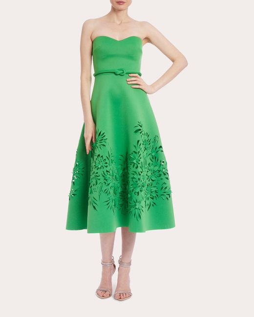 Badgley Mischka Green Strapless Laser-cut Midi Dress