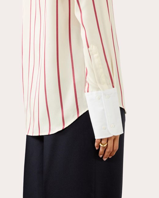 With Nothing Underneath White The Boyfriend Stripe Tencel Exaggerated-Cuff Button-Up Shirt