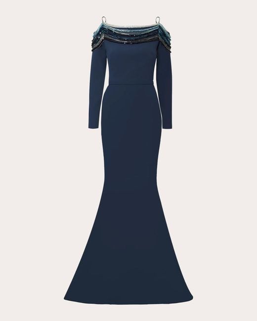 Safiyaa Blue Christi Embellished Gown