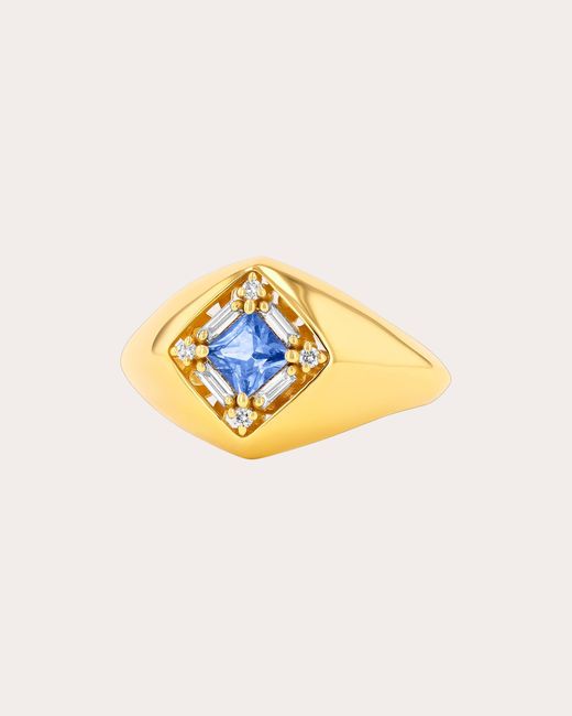 Suzanne Kalan Blue Light Sapphire Princess Signet Ring 18k Gold