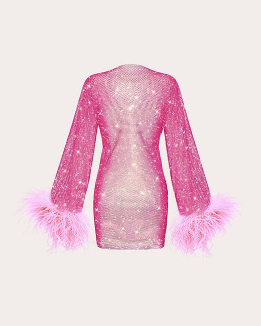 Santa Brands Pink Rhinestone Feather Mini Dress