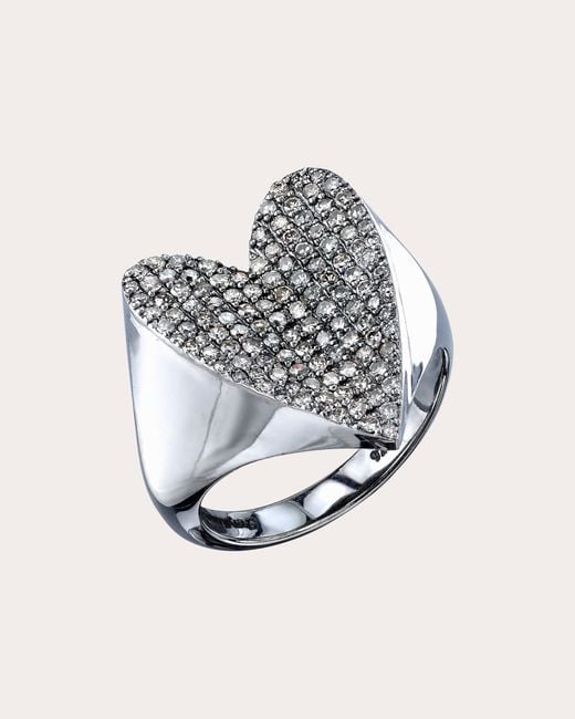 Sheryl Lowe White Folded Heart Pavé Diamond Ring