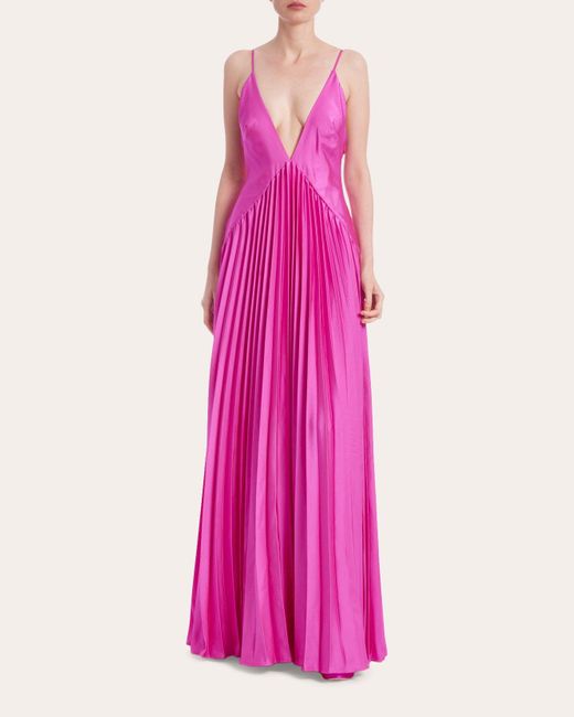 ONE33 SOCIAL Pink Plunge Pleated Gown