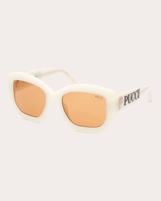 Emilio Pucci Natural White & Amber Brown Geometric Sunglasses