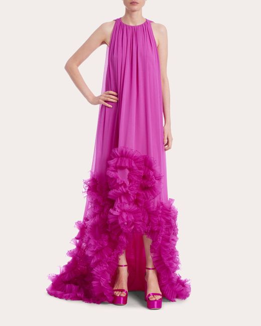 Badgley Mischka Pink Ruffle High-low Gown