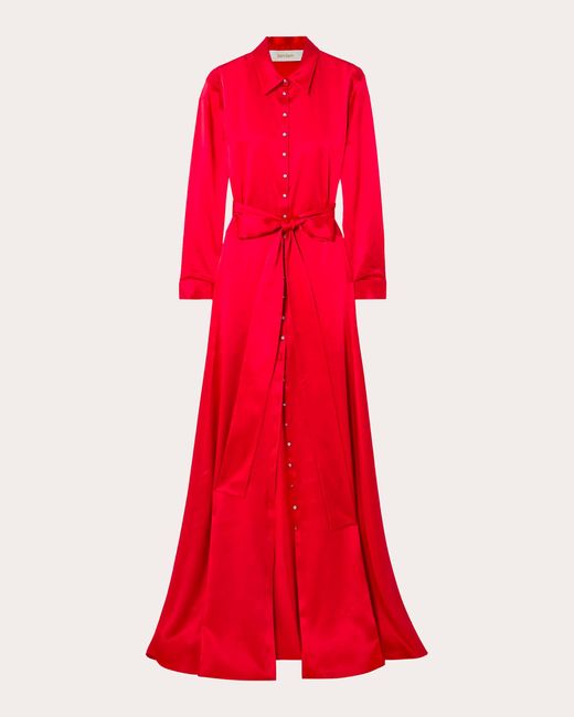 SemSem Red Belted Silk Maxi Shirt Dress