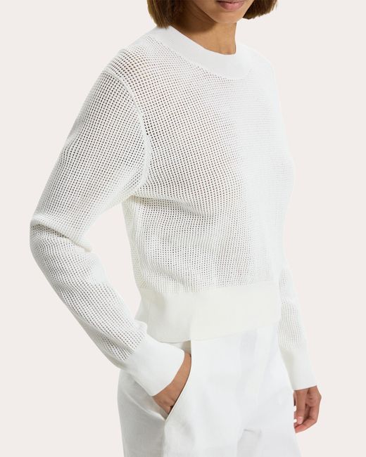 Theory White Pointelle Pullover