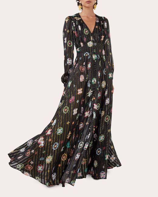 Hayley Menzies Black Hayley Zies Silk Lurex Volume Maxi Dress