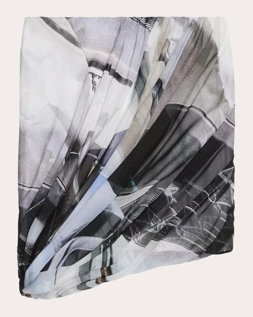 Helmut Lang Gray Printed Silk Bubble Skirt