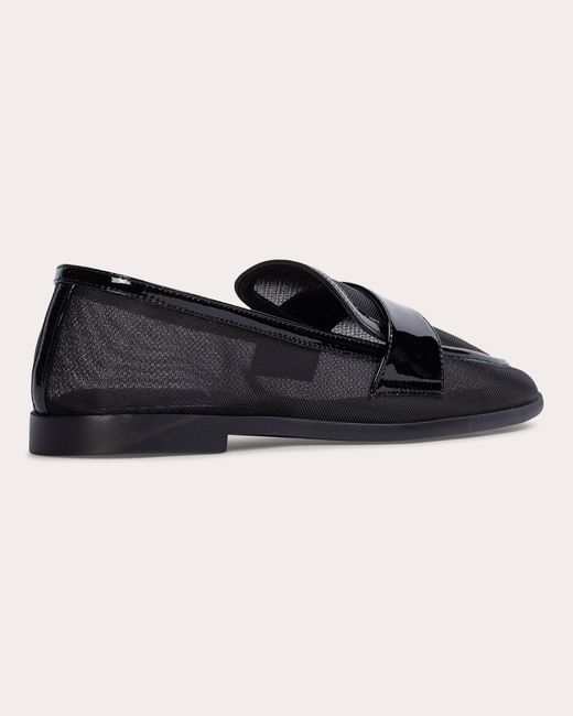 Black Suede Studio Black Arrow Patent Leather-Trim Mesh Loafer