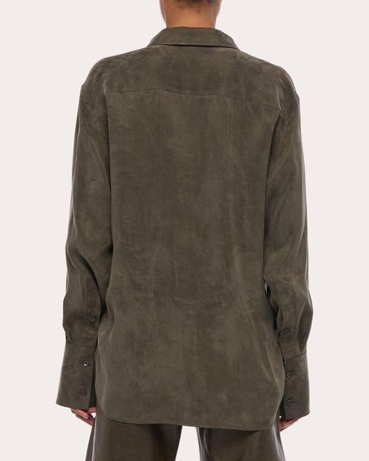 Helmut Lang Green Fluid Microsuede Drape Shirt