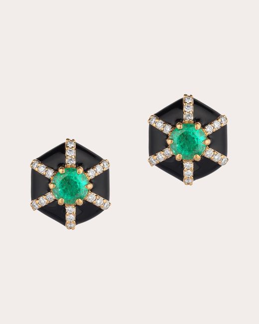 Goshwara Black Queen 18K Enamel Emerald And Diamond Stud Earrings