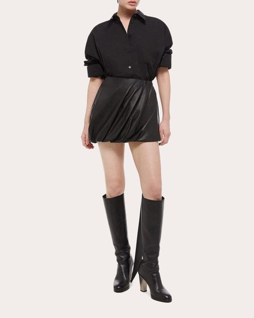Helmut Lang Black Leather Bubble Mini Skirt