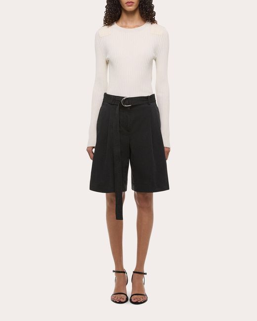 Helmut Lang Natural Twill Double Pleated A-Line Shorts
