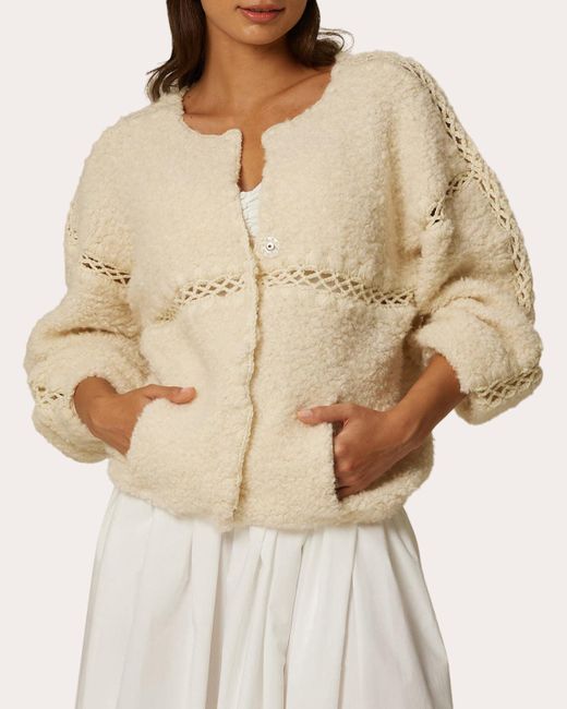 Santicler Natural Irina Furry Knit Crochet Cardigan Jacket