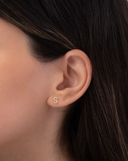 Zoe Lev Metallic Diamond & 14K Initial Stud Earring