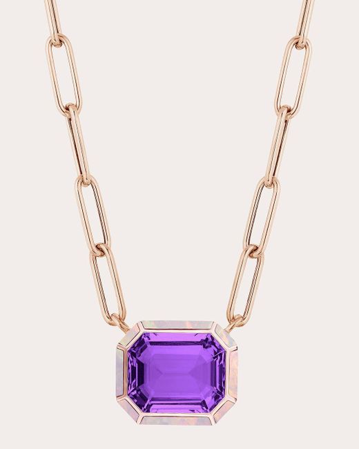 Goshwara Purple Amethyst & Pink Opal Horizontal Pendant Necklace