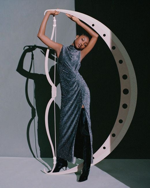 Diane von Furstenberg Metallic Apollo Ruched Maxi Dress