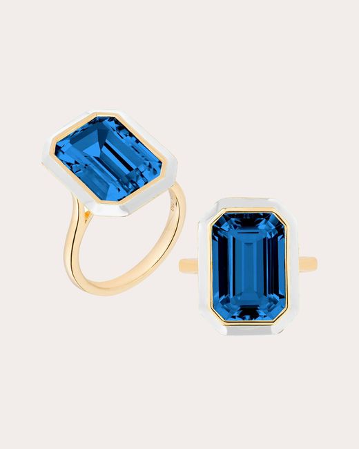 Goshwara Blue London Topaz & White Enamel Emerald-cut Ring