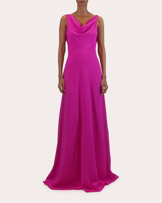 Azeeza Saunder Silk Charmeuse Cowl Neck Gown in Pink | Lyst