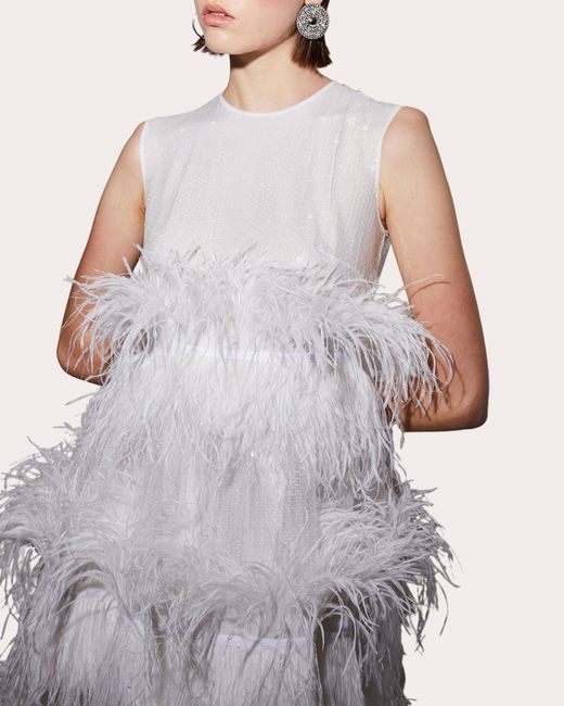 Huishan Zhang White Anais Sequin Feather Dress