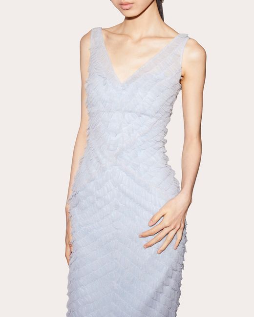 Huishan Zhang Blue Janina Embroidered Tulle Dress
