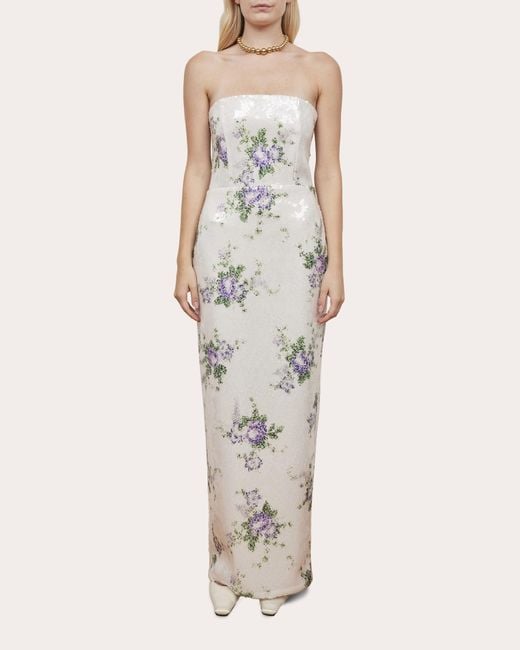 Tanner Fletcher White Marilyn Floral Sequin Strapless Dress