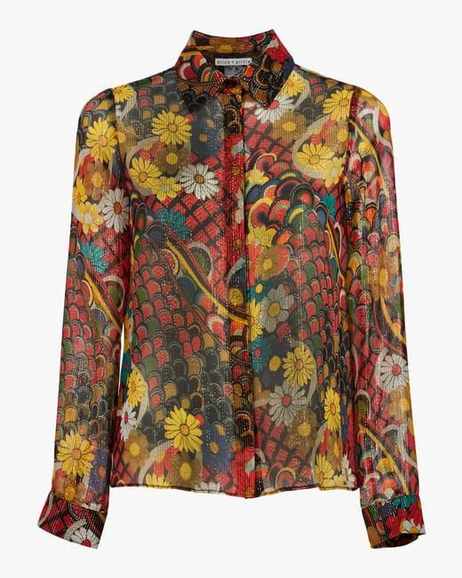 Alice + Olivia Natural Willa Placket Top Silk/Polyester