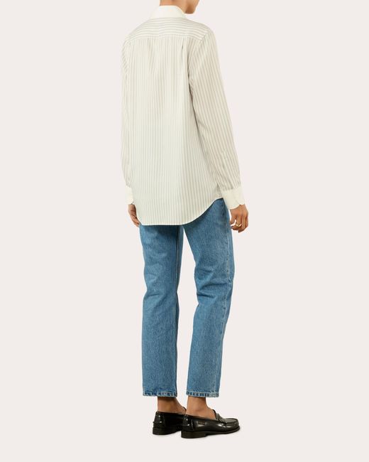 With Nothing Underneath Blue The Boyfriend Stripe Tencel Contrast Button-Up Shirt