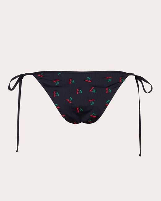Verde Limon Black Bauta Embroidered Cherry String Bikini Bottoms