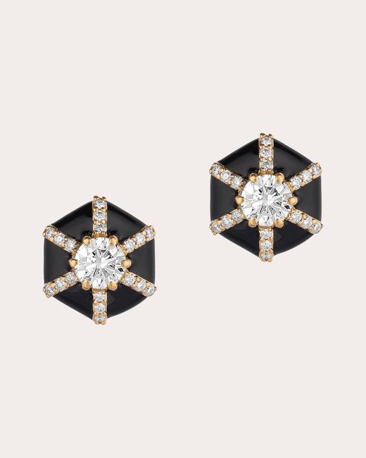 Goshwara Black Diamond & Enamel Hexagon Stud Earrings 18k Gold