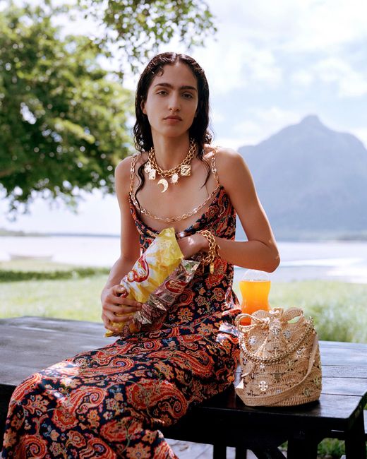 Rabanne White Chain-Embellished Paisley-Print Satin Maxi Dress