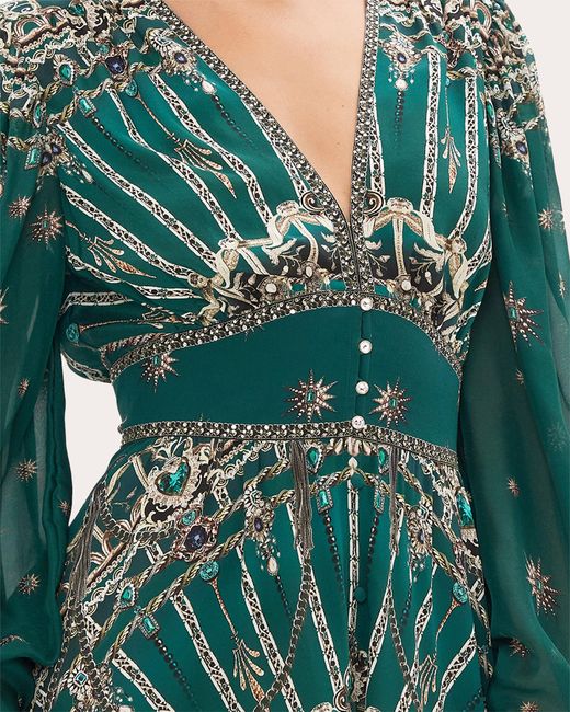 Camilla Green Blouson-sleeve Mini Dress