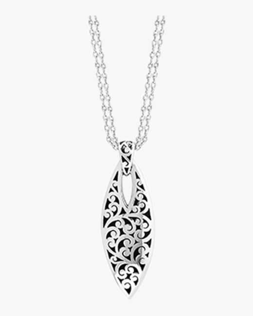 Lois Hill Metallic Open Carved Marquis Pendant Necklace