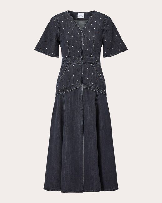 Hayley Menzies Blue Hayley Zies Studded Denim Midi Dress