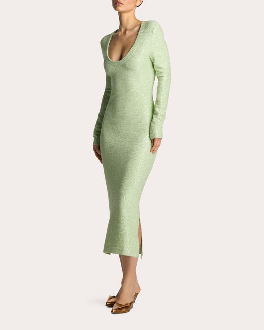 St. John Green Sequin Knit Midi Dress