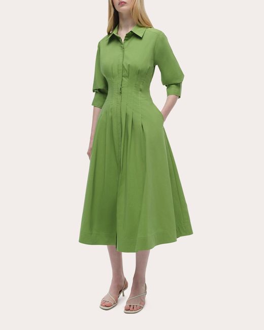 Jonathan Simkhai Green Jazz Poplin Pintuck Midi Dress
