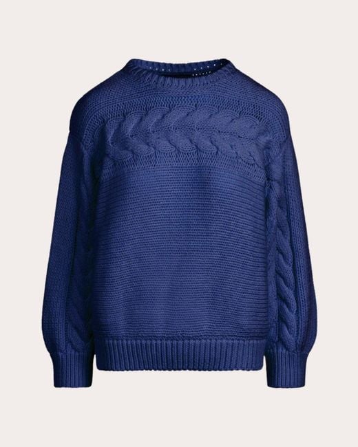 Merlette Blue Serin Cable Knit Crewneck Sweater
