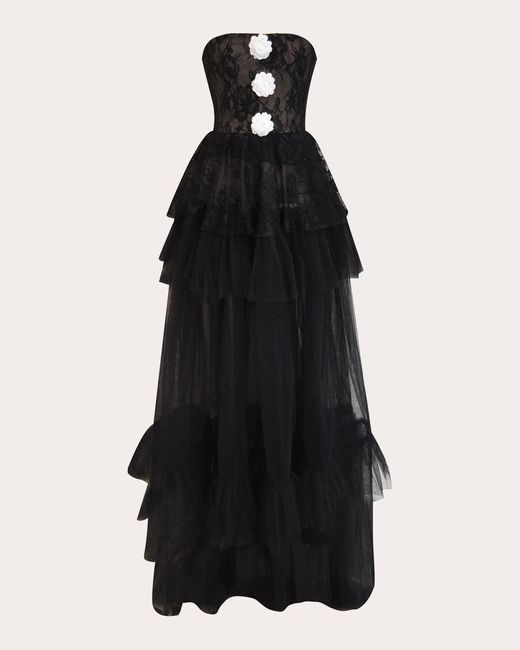 Rayane Bacha Black Bianca Lace Ruffle Dress