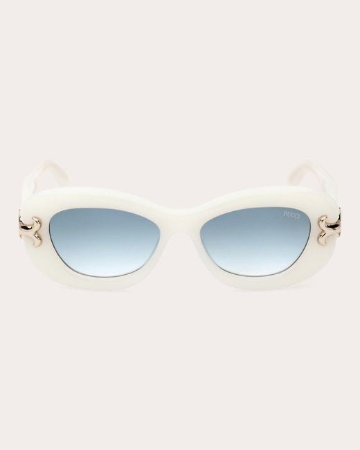 Emilio Pucci Blue Ivory Fishtail Logo Oval Sunglasses