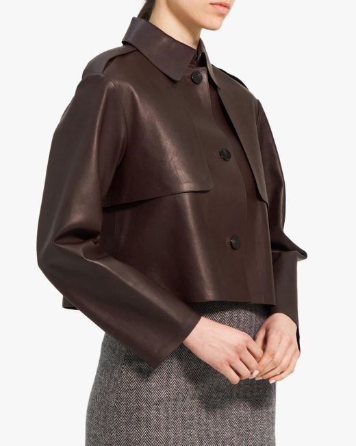 Theory Brown Women's Leather Cropped Trench Coat