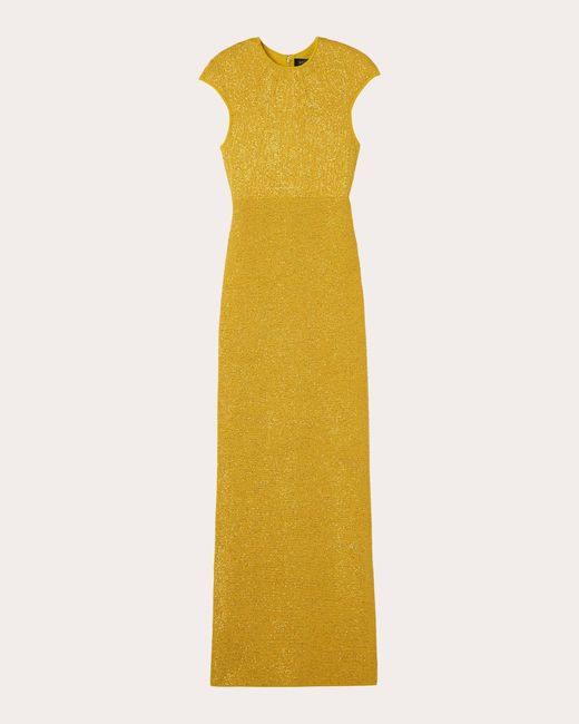St. John Yellow Sequin Knit Cap-sleeve Gown
