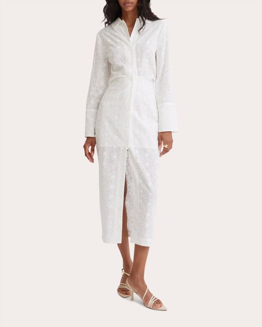 Matthew Bruch White Blouson Long-sleeve Midi Shirt Dress