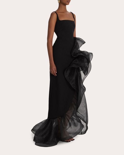 Safiyaa Black Square-neck Derry Gown