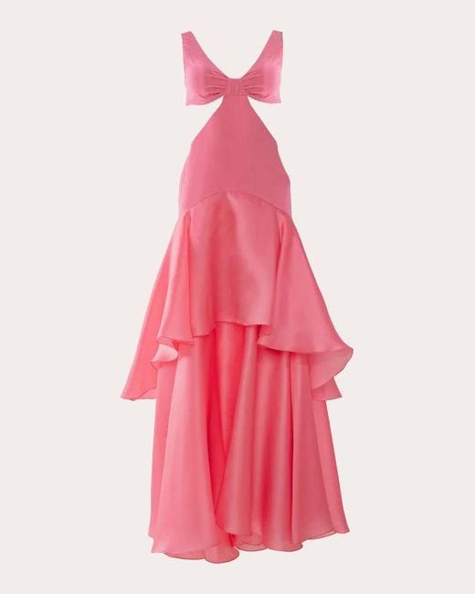 Estefania Pink Lemon Dream Tiered Silk Maxi Dress