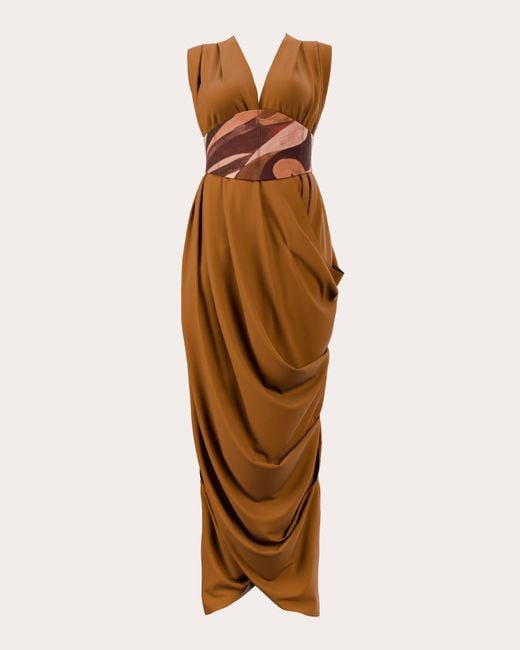 Andrea Iyamah Women's Brown Adi Knit Jersey Draped Maxi Dress