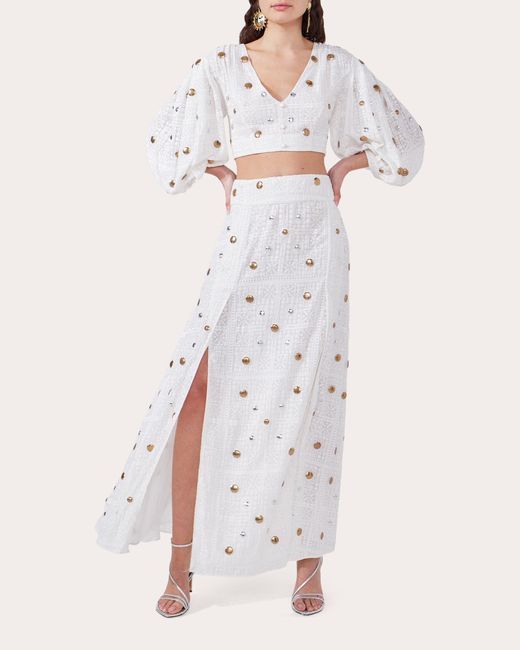 Hayley Menzies Natural Hayley Zies Embroidered Double-split Maxi Skirt