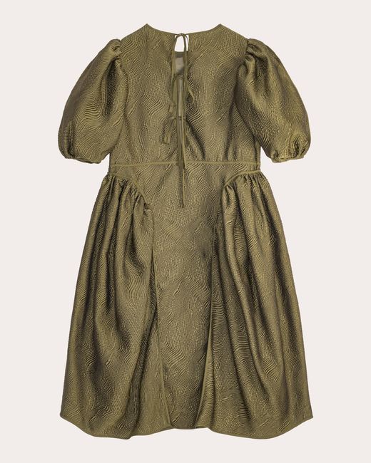 CECILIE BAHNSEN Green Fonda Matelassé Puff-Sleeve Dress