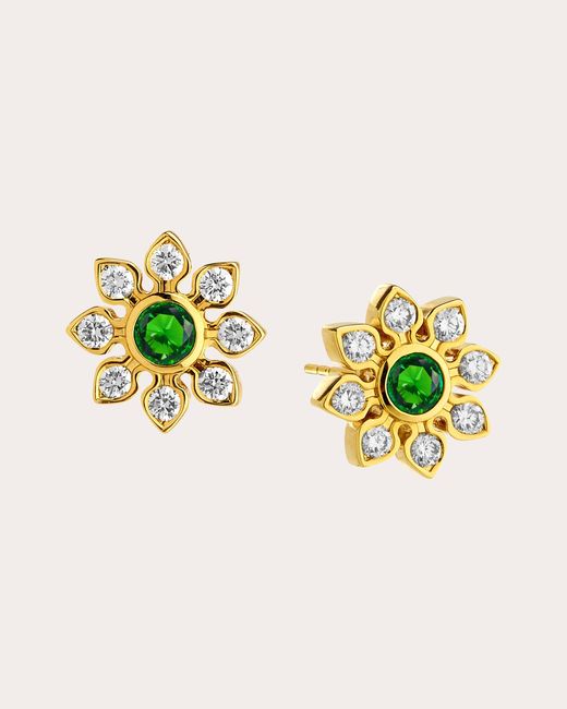 Syna Green Emerald & Diamond Mogul Flower Stud Earrings